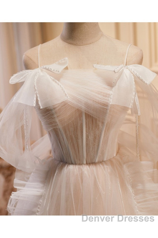Unique And Noble Ivory Sleeveless Off Shoulder Ball Dress Ivory Sheer Thin Shoulder Strap With Backless Strap Prom Dress