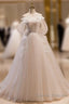 Unique And Noble Ivory Sleeveless Off Shoulder Ball Dress Ivory Sheer Thin Shoulder Strap With Backless Strap Prom Dress