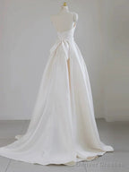 Unique Ball Gown Halter Neckline Satin Pleats White Wedding Dresses