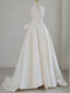 Unique Ball Gown Halter Neckline Satin Pleats White Wedding Dresses