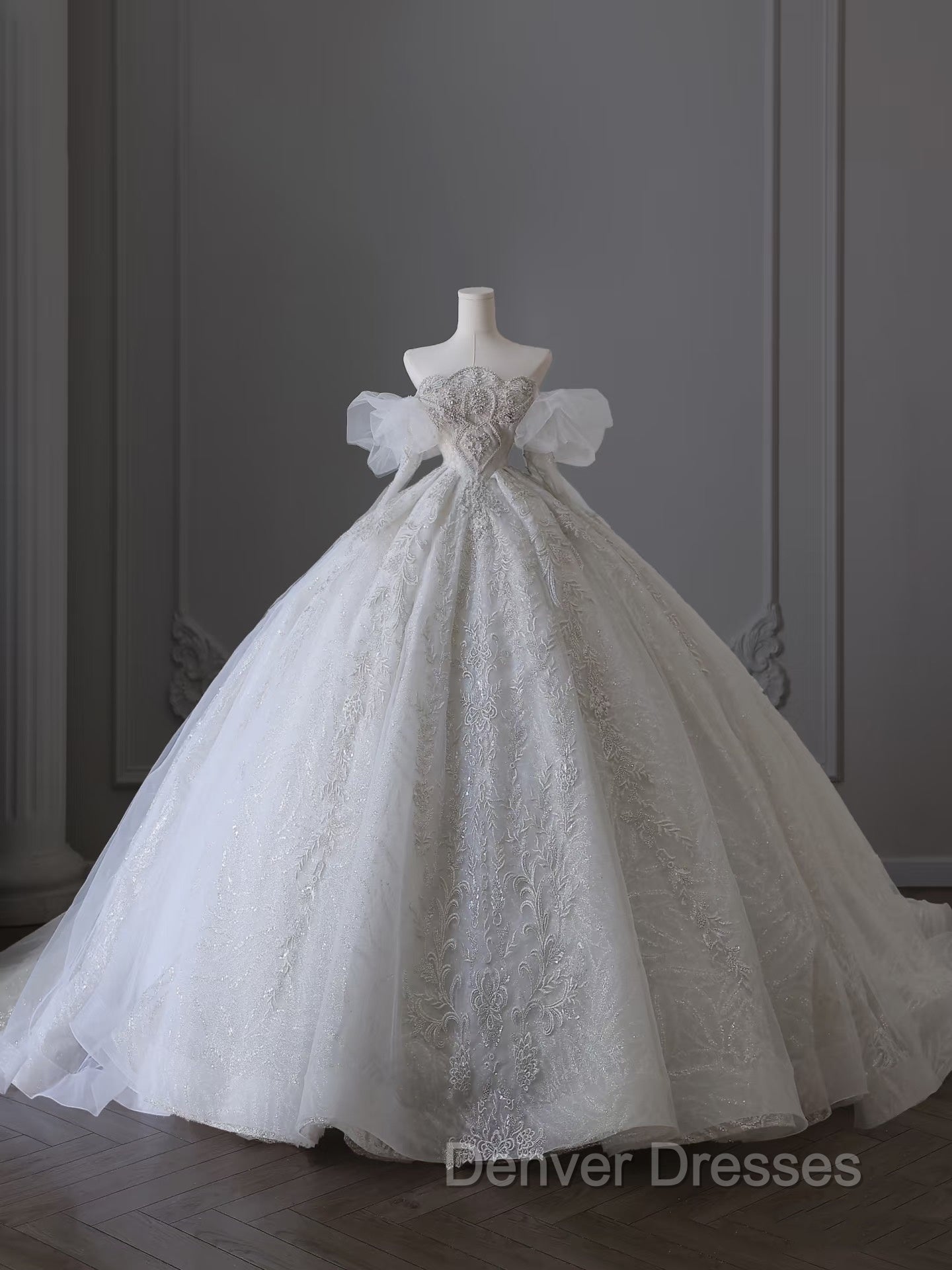 Unique Ball Gown Off The Shoulder Lace Long Sleeves Wedding Dress Brides Dress Secondary image