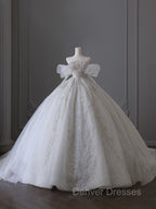Unique Ball Gown Off The Shoulder Lace Long Sleeves Wedding Dress Brides Dress