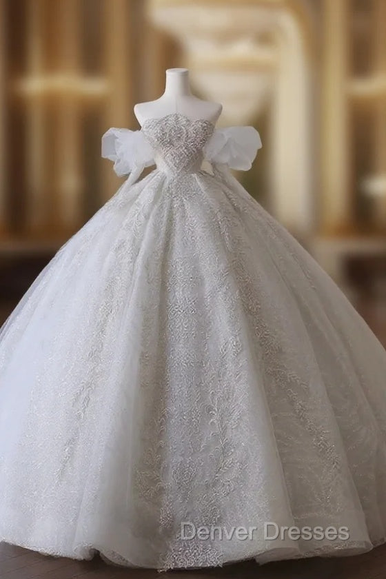 Unique Ball Gown Off The Shoulder Lace Long Sleeves Wedding Dress Brides Dress Main image