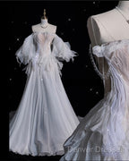 Unique Ball Gown Off The Shoulder Long Tulle White Wedding Dress Brides Dress