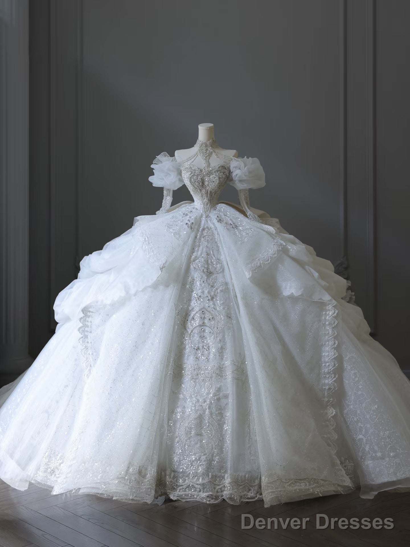 Unique Ball Gown Off The Shoulder Sequin Long Sleeves Wedding Dresses Brides Dress