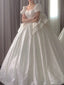 Unique Ball Gown Square Neckline Short Sleeves Sequin White Wedding Dresses Brides Dress