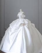 Unique Ball Gown Strapless Off The Shoulder Satin Long Wedding Dress Brides Dress