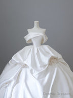Unique Ball Gown Strapless Off The Shoulder Satin Long Wedding Dresses Brides Dress