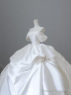 Unique Ball Gown Strapless Off The Shoulder Satin Long Wedding Dresses Brides Dress