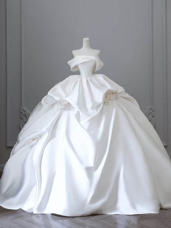 Unique Ball Gown Strapless Off The Shoulder Satin Long Wedding Dress Brides Dress Main image