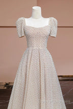 Unique Ball Gown Strapless Short Sleeves Long Wedding Dress