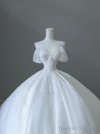 Unique Ball Gown Strapless Tulle White Long Off The Shoulder Wedding Dresses Brides Dress