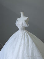 Unique Ball Gown Strapless Tulle White Long Off The Shoulder Wedding Dresses Brides Dress