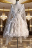Unique Ball Gown Straps Sequin Short White Wedding Dress Brides Dress