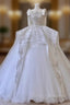 Unique Ball Gown Straps Tulle White Sequin Lace Wedding Dress Brides Dress