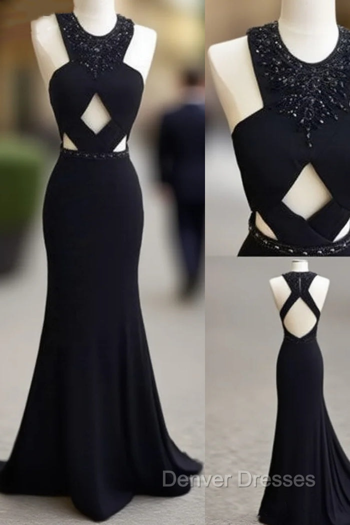 Unique Black Mermaid Long Prom Dress, Black Formal Dress For Teens Main image