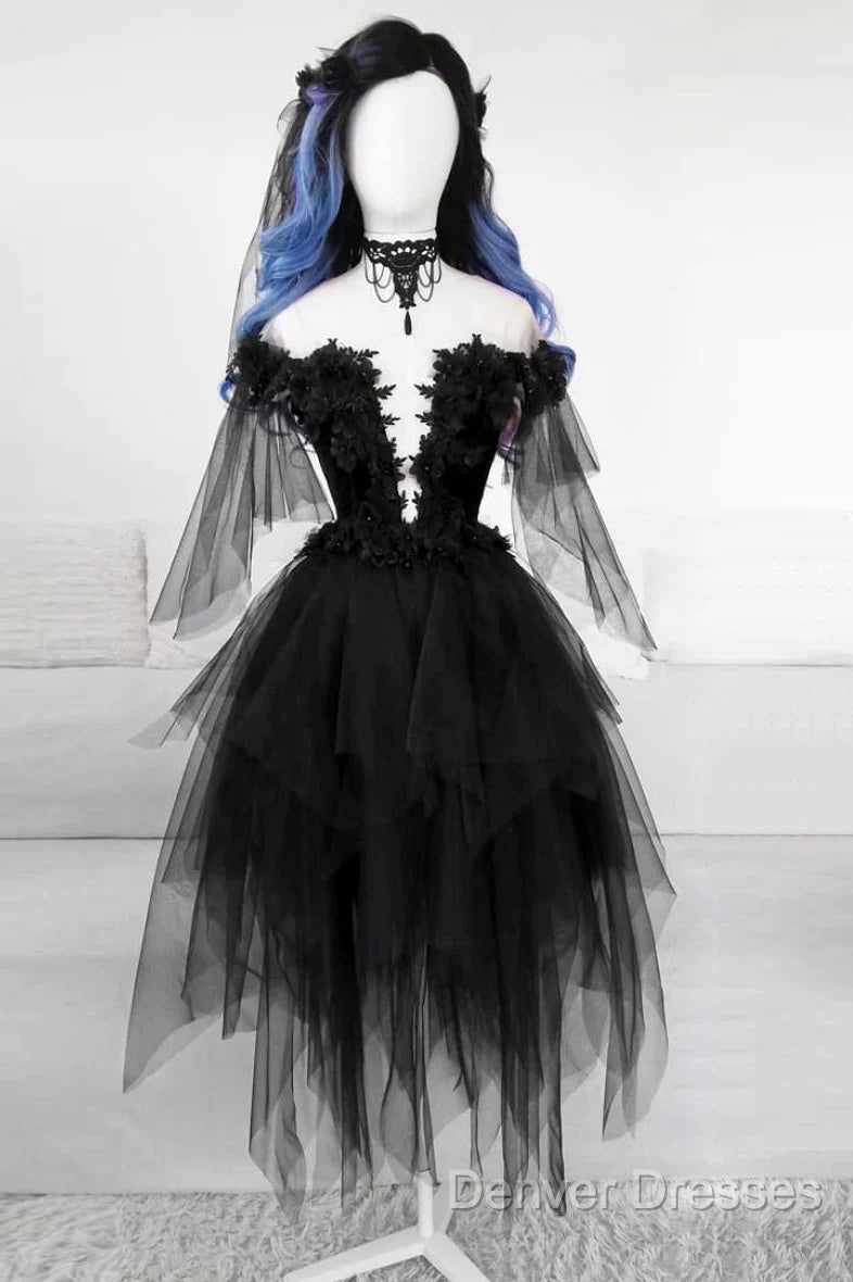 Unique Black Off The Shoulder Layered Tulle Homecoming Dress,Beautiful Prom Dress