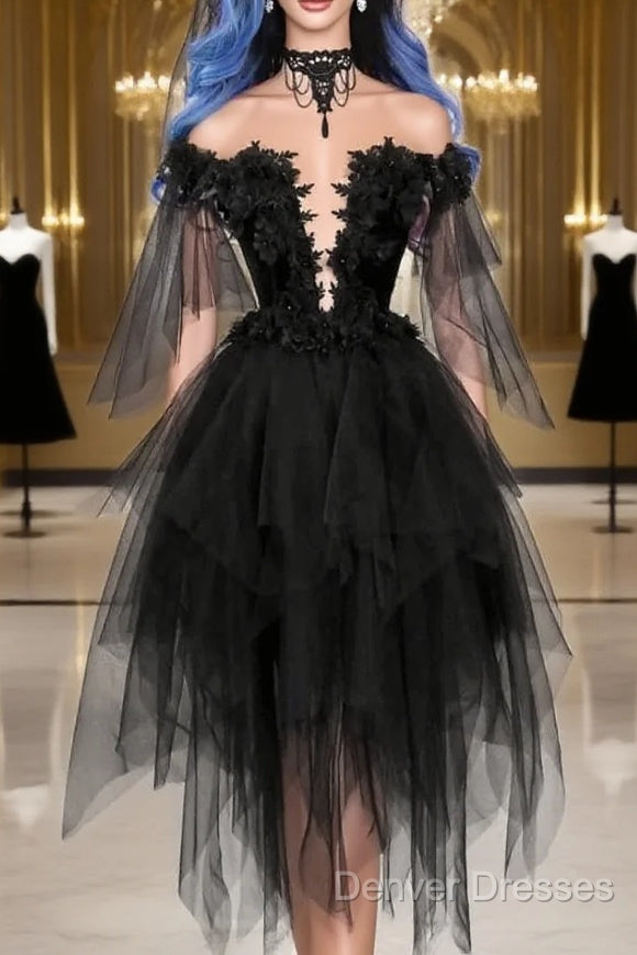 Unique Black Off The Shoulder Layered Tulle Homecoming Dress,Beautiful Prom Dress Main image