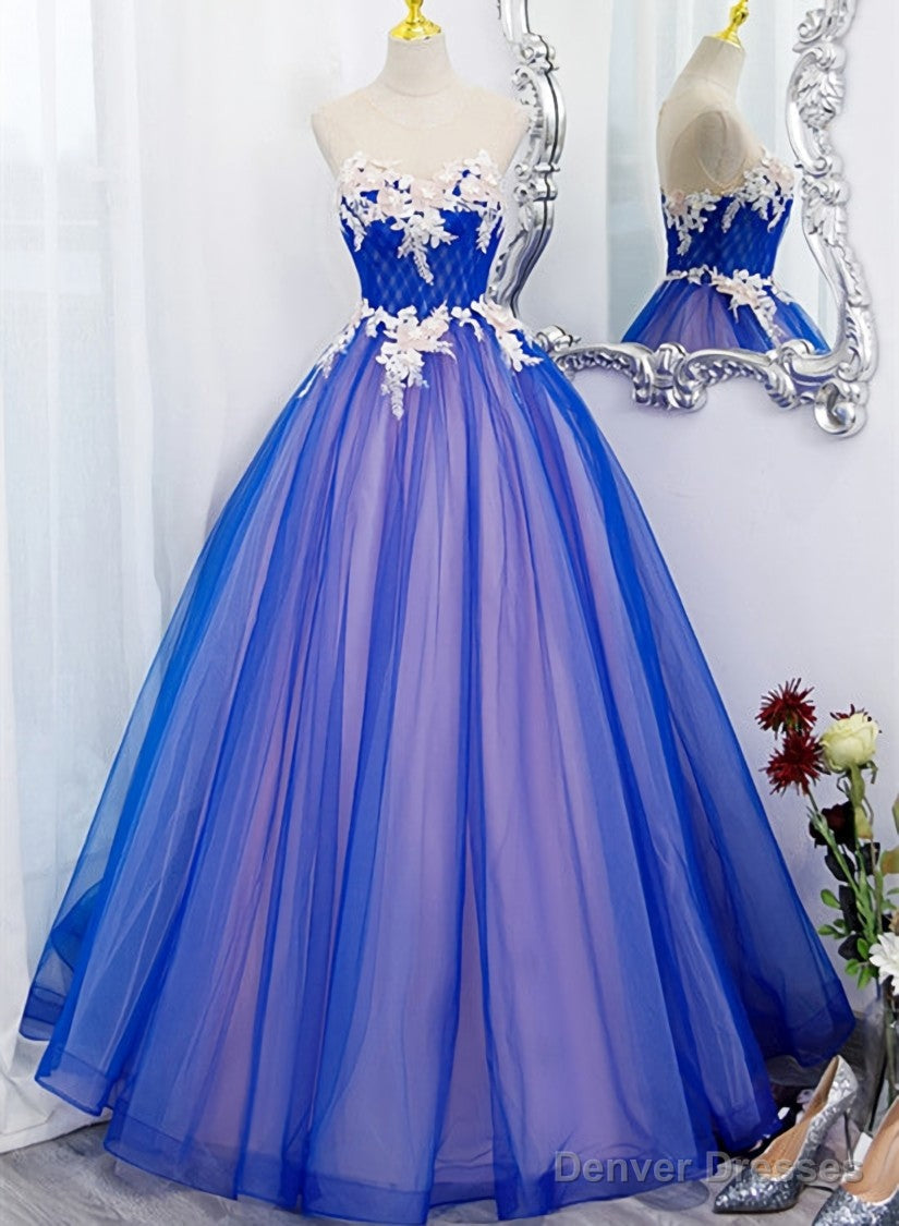 Unique Blue and Pink Formal Gown with Lace, Sweetheart Blue Floor Length Prom Dress Secondary image