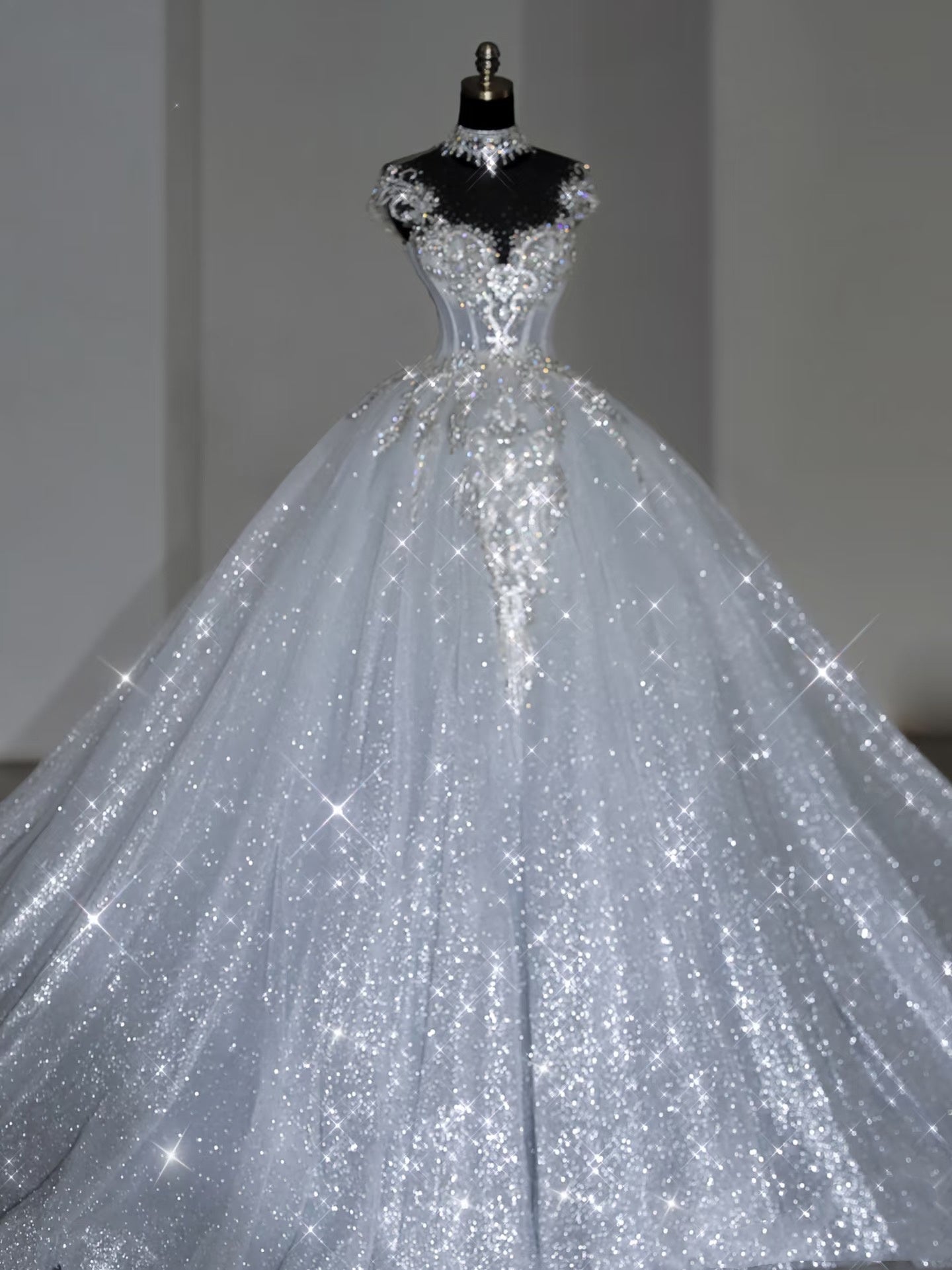 Unique Bridal Dress Ball Gown Scoop White Sequin Long Wedding Dresses Luxury Bride Dress Bridal Gowns Secondary image