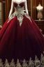 Unique Burgundy Lace Long Prom Gown, Bugrundy Evening Dress
