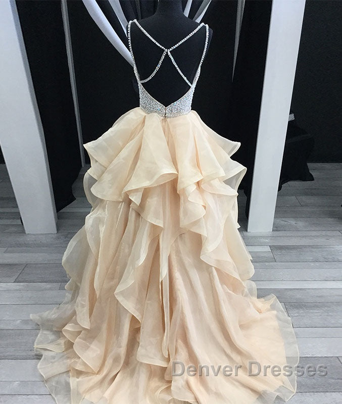 Unique champagne tulle sequin long prom Dress, champagne evening Dress Secondary image