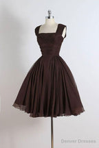 Unique chiffon retro short dark brown prom dress, short cocktail dress