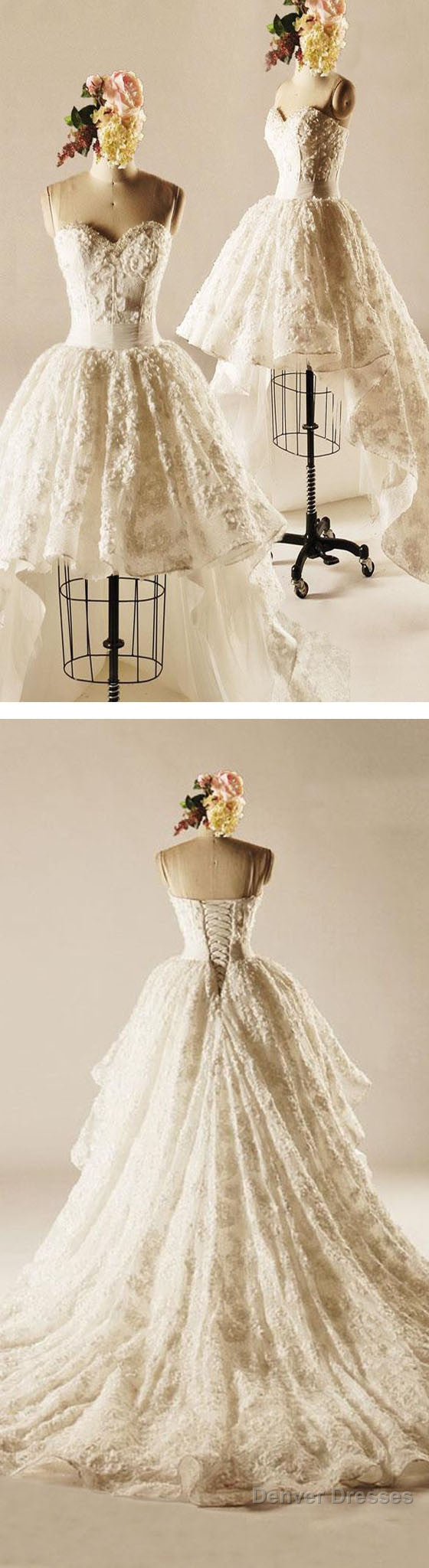 Unique Hi-Low Sweetheart Lace Wedding Dresses, Popular Lace Up Bridal Gown, Secondary image