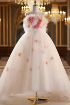 Unique High Low Flower Pink Tulle Sweetheart Prom Dress