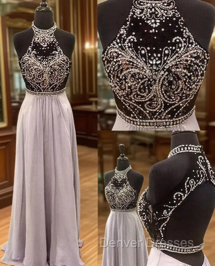 Unique High Neck Sequin Long Prom Dress, Sequin Evening Dress Main image