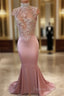 Unique Hight Neck Sequin Long Prom Dress, Mermaid Evening Dress
