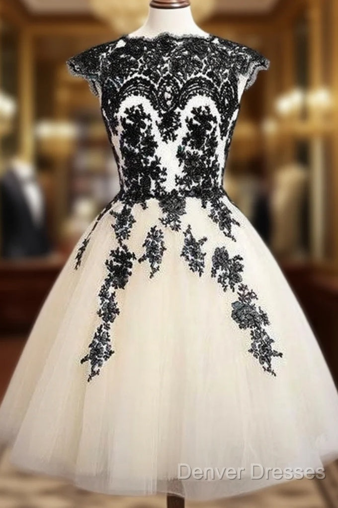 Unique Lace Tulle Short Prom Dress, Lace Bridesmaid Dress Main image