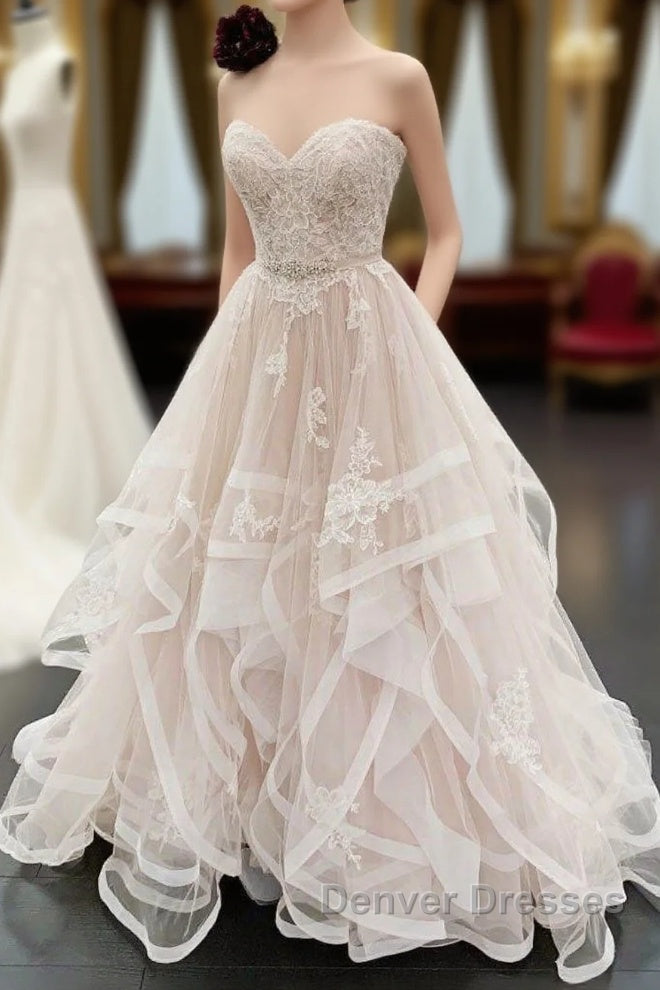 Unique Long A Line Sweetheart Neck Lace Multi-layer Wedding Dress Main image