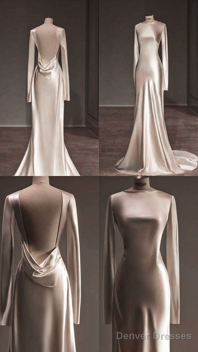Unique Mermaid Backless Satin Pleats Long Sleeves Wedding Dress Secondary image