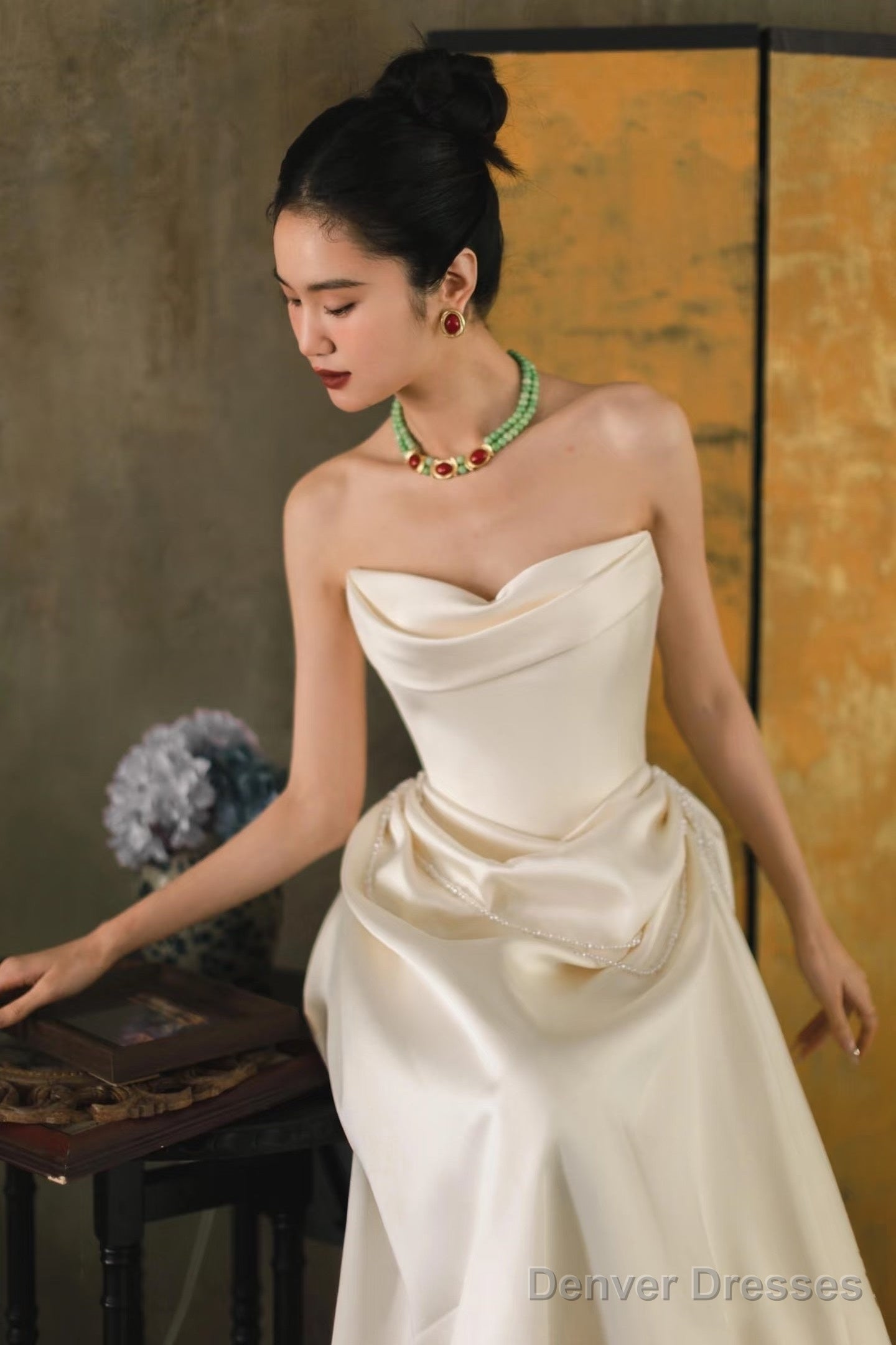 Unique Mermaid Off The Shoulder Ivory Long Wedding Dresses With Short Sleeves Brides Dress