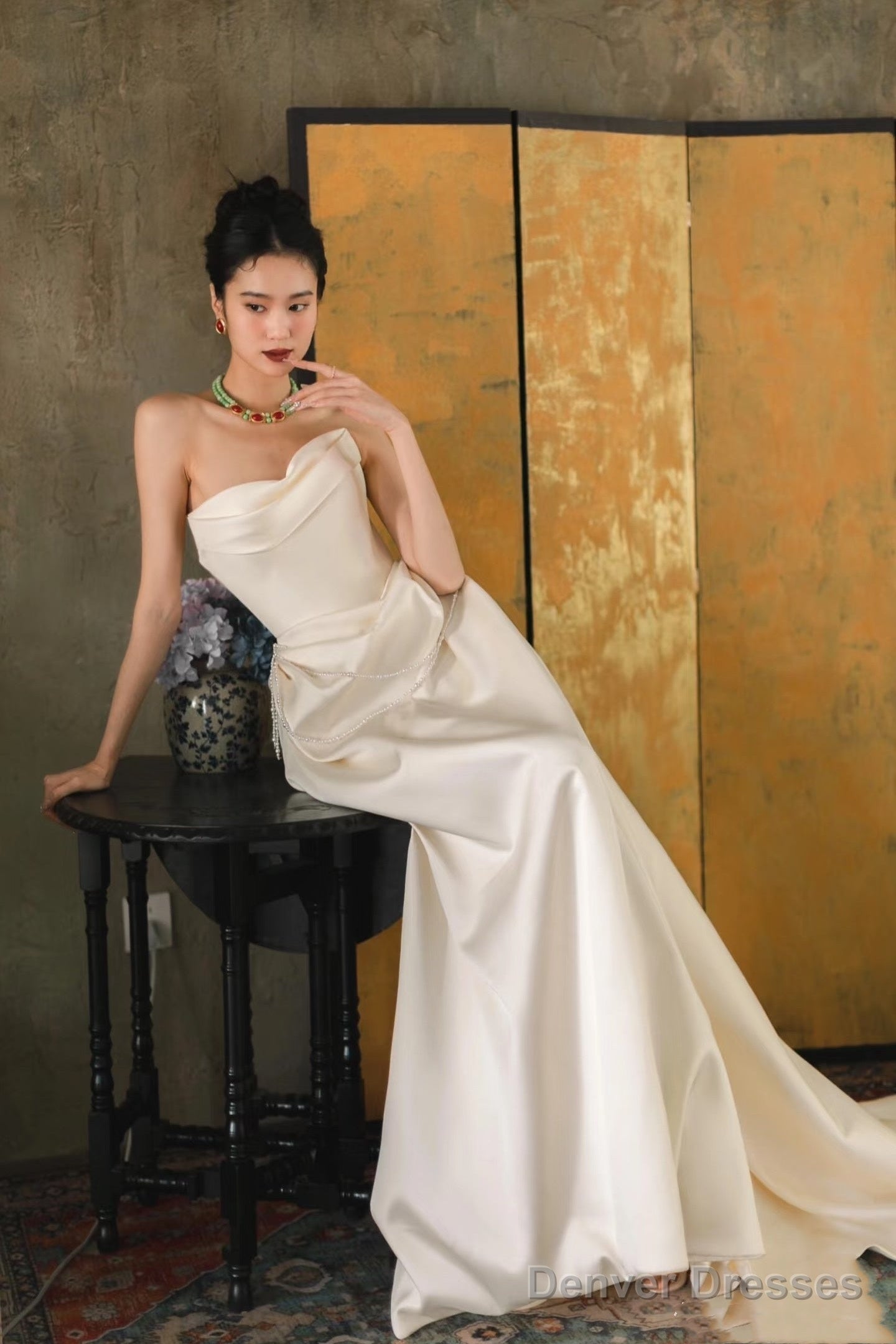 Unique Mermaid Off The Shoulder Ivory Long Wedding Dresses With Short Sleeves Brides Dress