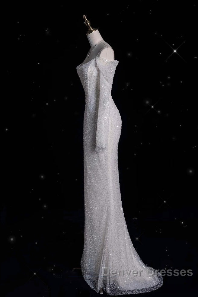 Unique Mermaid Off The Shoulder Long Sleeves Wedding Dress Sequin Brides Dress