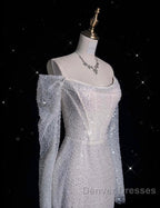 Unique Mermaid Off The Shoulder Long Sleeves Wedding Dress Sequin Brides Dress