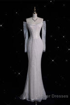 Unique Mermaid Off The Shoulder Long Sleeves Wedding Dress Sequin Brides Dress