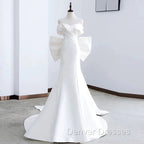 Unique Mermaid Off The Shoulder Long White Satin Wedding Dress