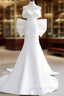 Unique Mermaid Off The Shoulder Long White Satin Wedding Dress