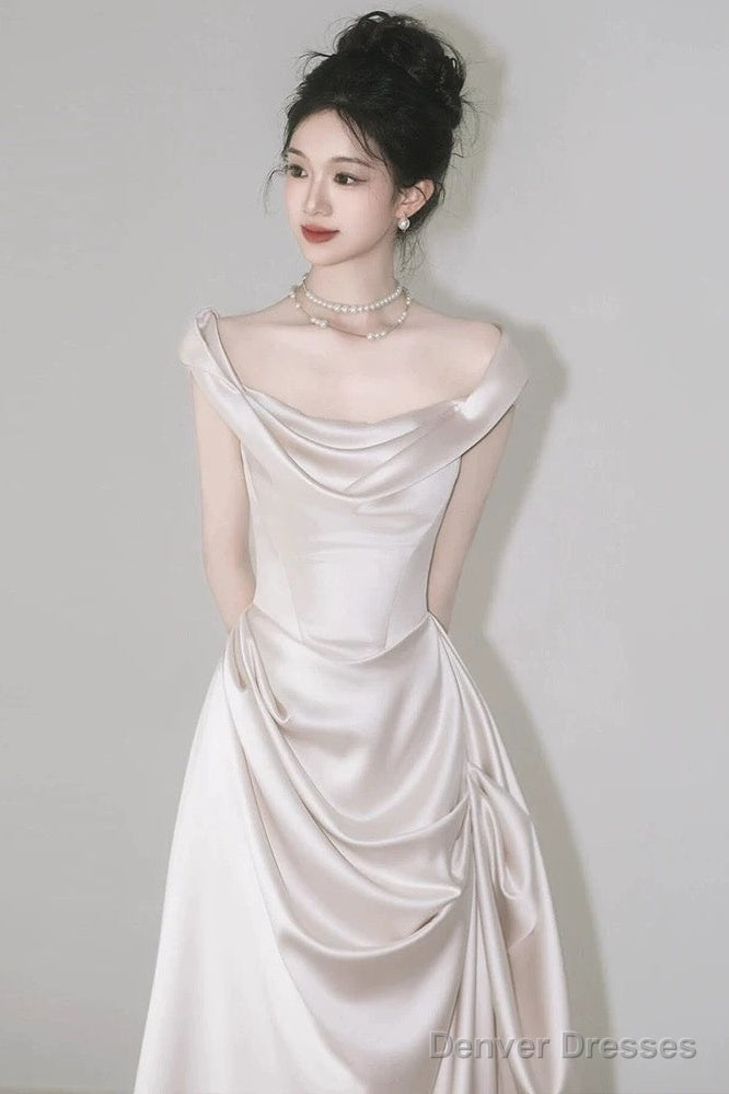 Unique Mermaid Off The Shoulder Pleats Short Sleeves Satin Ivory Wedding Dresses