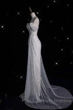 Unique Mermaid Off The Shoulder Sequin Short Sleeves White Wedding Dress Brides Dress