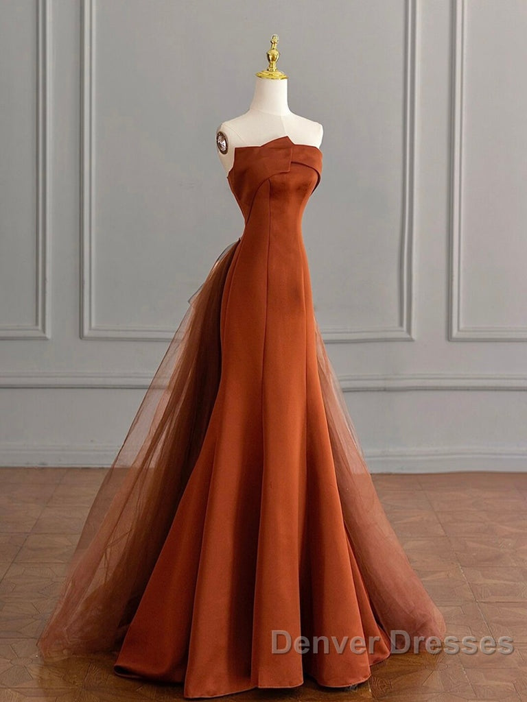 Unique Mermaid Satin Brown Long Prom Dress, Brown Long Evening Dress