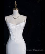 Unique Mermaid Spaghetti Straps Satin White Wedding Dress Brides Dress