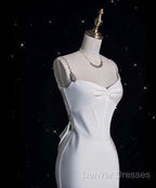 Unique Mermaid Spaghetti Straps Satin White Wedding Dress Brides Dress
