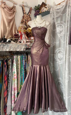 Unique Mermaid Strapless Glitter Satin Ball Dress Beautiful Birthday Evening Dress