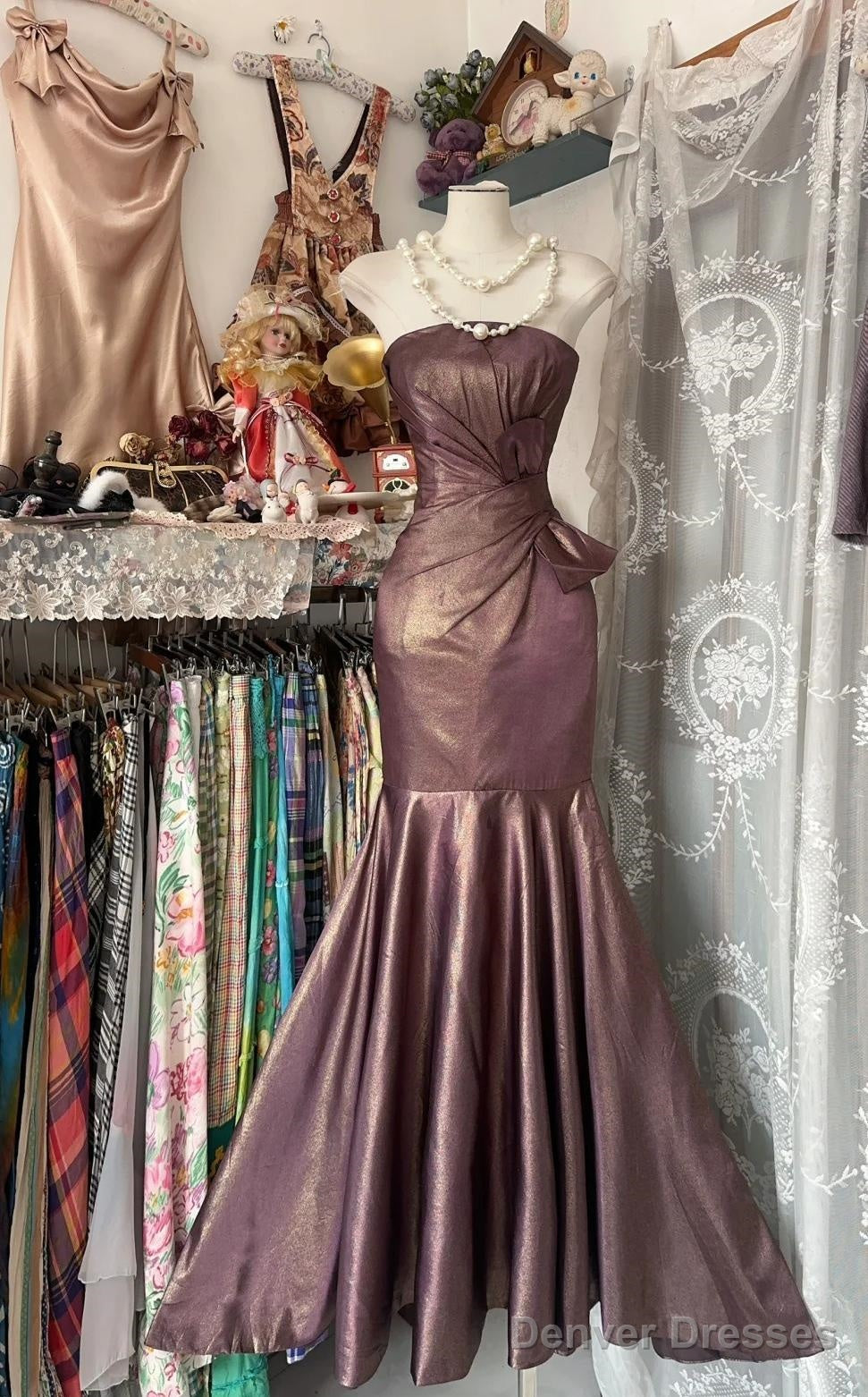 Unique Mermaid Strapless Glitter Satin Ball Dress Beautiful Birthday Evening Dress Main image