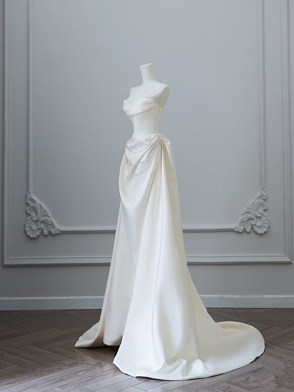 Unique Mermaid Strapless Long Wedding Dress With Short Sleeves Brides Dress