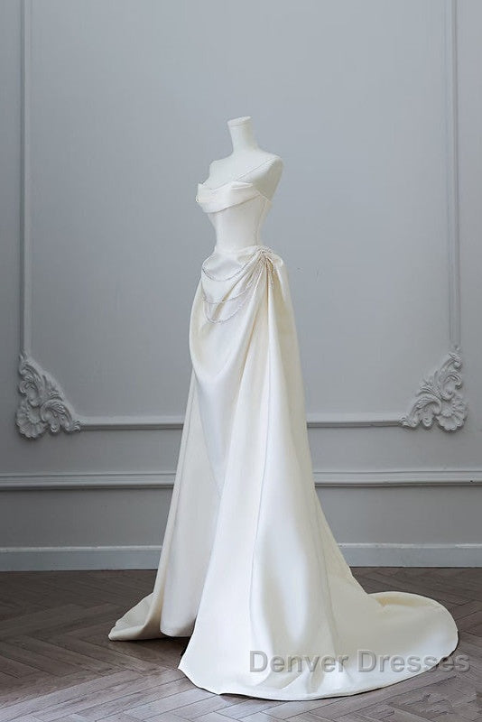 Unique Mermaid Strapless Long Wedding Dress With Short Sleeves Brides Dress Secondary image